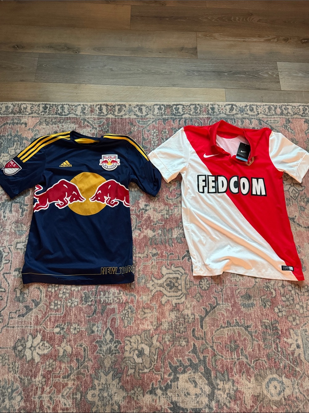 Nike Kids Red & White FEDCOM Soccer Jersey + Navy & Gold Red Bulls Tee (2-Pack)
